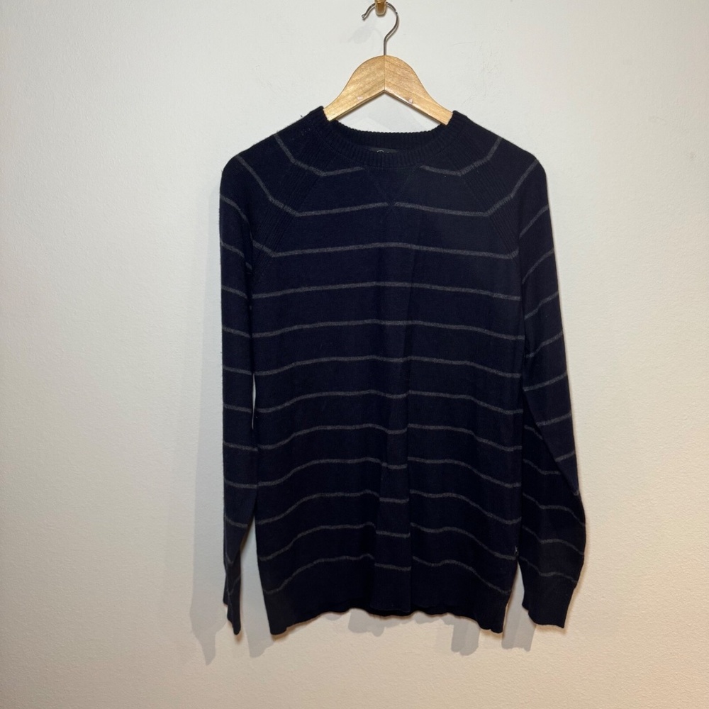Rails Watkins Wool Blend Sweater Men's LG Navy Charcoal Stripe Crew Neck Classic